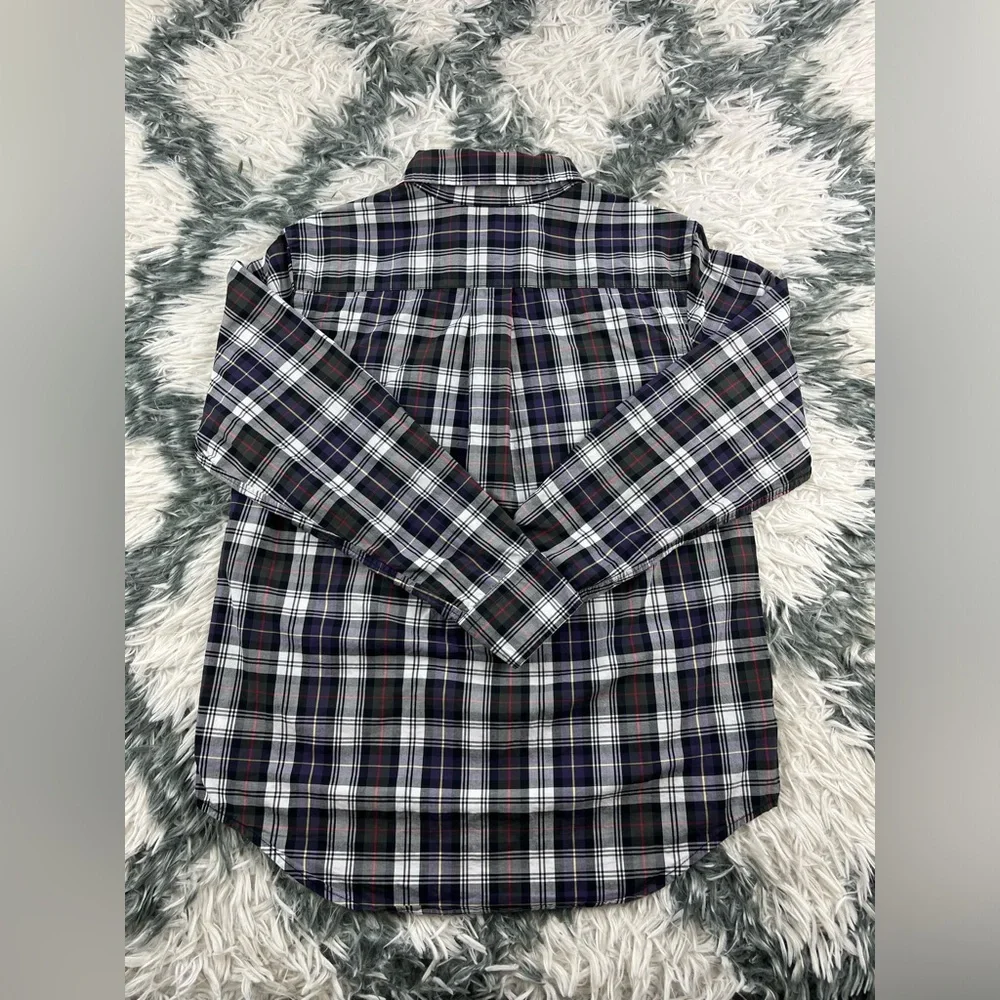 Ralph Lauren Kids Boys Purple Black Plaid Long Sleeve Button Up Shirt Size M